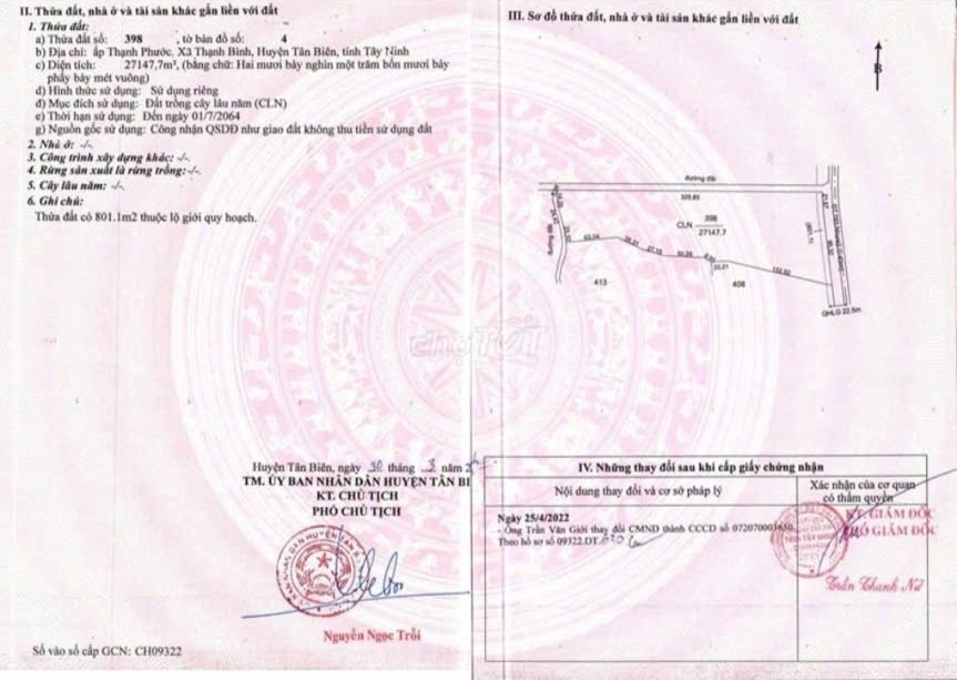 ĐẤT CHÍNH CHỦ - SIÊU ĐẸP 3 MẶT TIỀN Tại Xã Thạnh Bình, Tân Biên, Tây Ninh