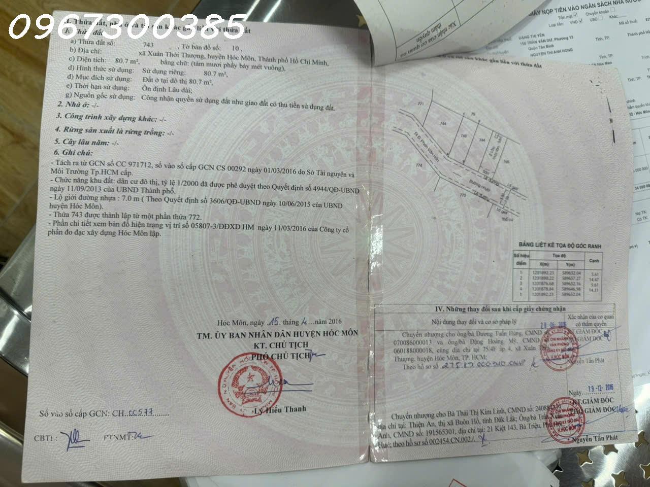 Bán đất full thổ cư Xuân Thới Thượng, Hóc Môn, DT 80,7 m2, mặt tiền 5,6m, giá 3,7 tỷ