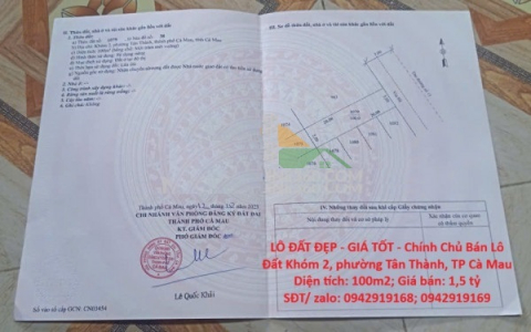 ⭐️Chính chủ bán lô đất Khóm 2, phường Tân Thành, TP Cà Mau; 0942919168